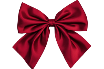 Elegant dark red satin bow with loops and tails. Perfect for gift wrapping, decoration or celebratory events