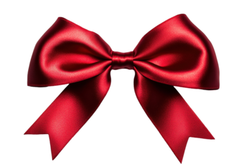 Luscious, elegant crimson bow with soft folds, symmetrical on a transparent background with subtle highlights