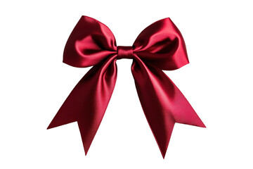Fototapeta premium Symmetrical maroon ribbon bow with glossy sheen, centered on a transparent background, festive and elegant