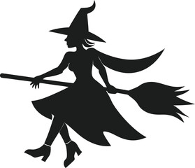 Silhouette of a Witch with Flowing Cape