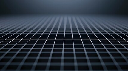 A close-up view of a dark, patterned grid surface, showcasing depth and perspective in a minimalist design.
