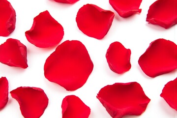 bunch of red rose petals falling down on a white surface