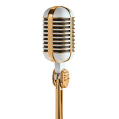 Fototapeta premium Classic retro jazz microphone in white and gold with a sleek design, retro jazz white and gold microphone on isolated isolated on Transparent background