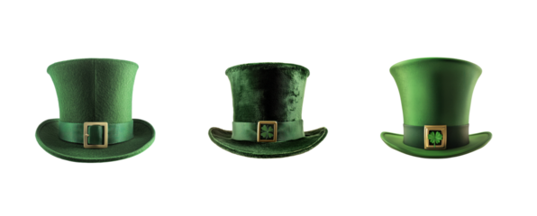 Collection of Patricks Day Hats front view isolate on transparent background