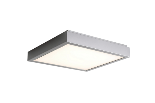 Minimalist Illuminated square panel light, white glow, set against stark black. Simple, modern, and clean design aesthetic