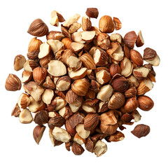 Hazelnuts pile closeup view shelled and unshelled nuts