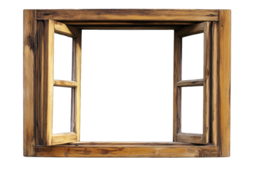 a rustic wooden window frame with two open panes showcasing a natural and inviting aesthetic ideal for design photography or home decor projects