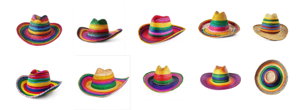 Collection of Colorful Sombrero hat, carnival concept isolate on transparent background