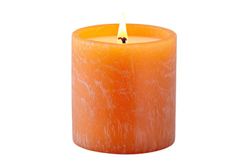 Lit orange candle glows against a transparent background, simple and elegant