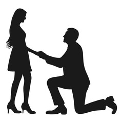 Romantic Love Couple Silhouette. Flat Vector Illustration