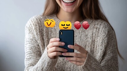 Happy Woman Receiving Positive Feedback on Her Phone