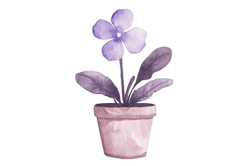 Naklejka premium a watercolor illustration of purple flower in a terracotta pot showcasing nature's beauty and simplicity the soft colors and gentle lines evoke a calming serene vibe