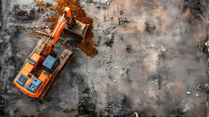 An orange excavator operates on a construction site moving earth