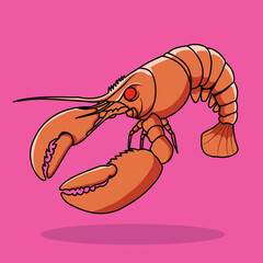 orange lobster red eyes cartoon flat illustration, isolated sea creature concept, flat cartoon style