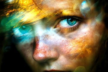 Hallucination - due to traditional shamanic practices: abstract image of human state. Medical problem. Metaphorical traditional shamanic practices physical senses, of a mental illusion.