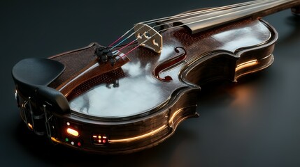 Modern violin with glowing electronics.