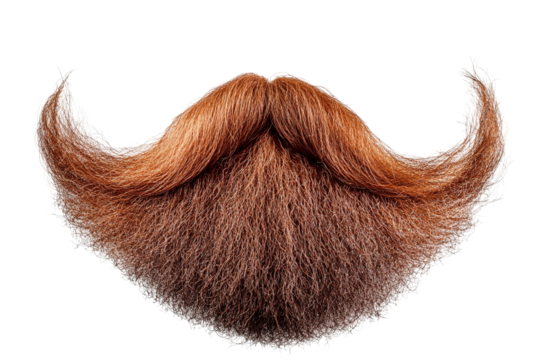 Reddish-brown beard and mustache on transparent background. Fine texture and depth. Realistic hair details