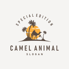 desert animal design sahara silhouette logo camel simple modern concept vintage caravan camel illustration template symbol brand product business