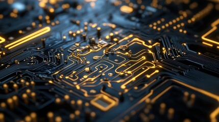 Glowing Circuit Board Closeup, Tech Background, Data Processing, Digital Technology