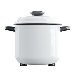 Modern white cooking pot with black handles and transparent glass lid on transparent background for kitchen cookware and culinary equipment display.