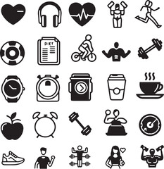 Lifestyle thin line icons set. Healthy lifestyle, sport, diet, entertainment icon eps 10