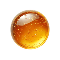 Golden Honey Droplet with Bubbles on Black Background,