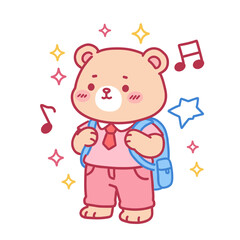 Cute bear character with backpack and cheerful expression  