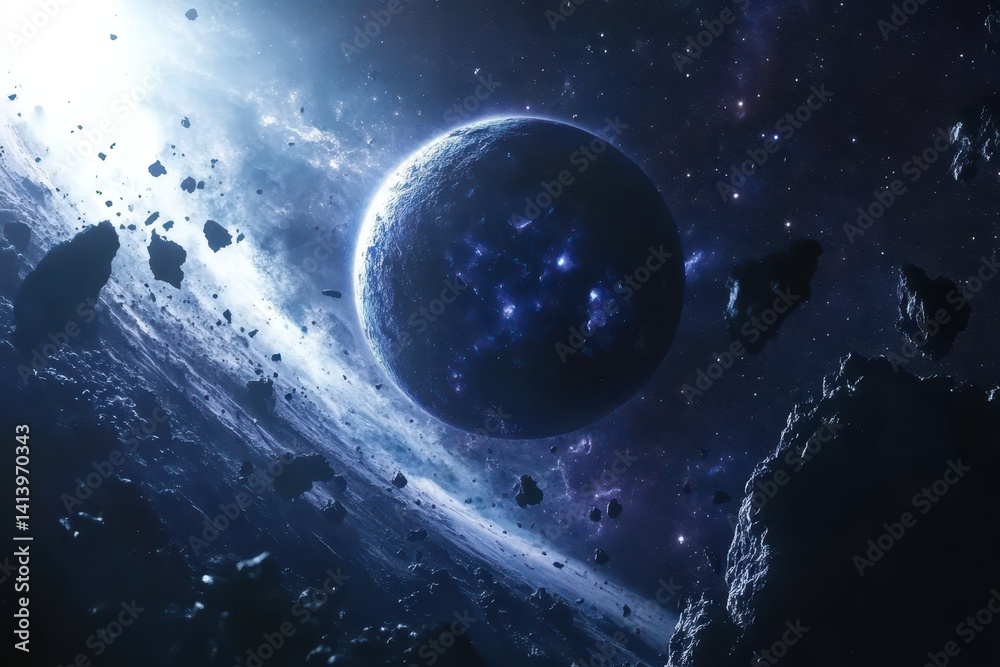 Wall mural vivid cosmic display of nebulae and space dust enveloping a distant planet in the universe, nebulae 