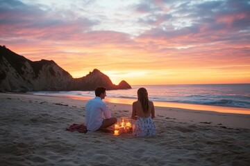 Romantic proposal on the beach during a breathtaking sunset, Proposal on the beach at sunset