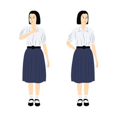Thai High School Students in Uniform, Standing in Casual Poses � Vector Illustration.
