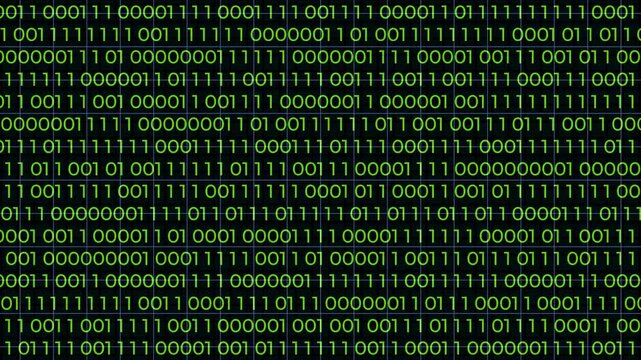 Digital binary number animated background, binary, code and computer language, virtual technology or software encryption. Binary code animated Alpha background