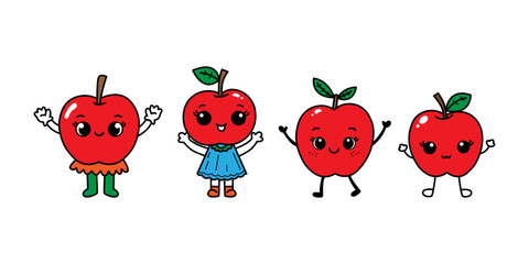 collection of vector illustrations of cute apple fruit cartoon character mascot icons