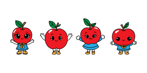 collection of vector illustrations of cute apple fruit cartoon character mascot icons