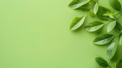 Fototapeta premium Green background with fresh vibrant leaves in a simple composition