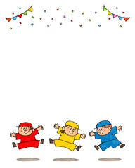 ジャンプする子供　コピースペース