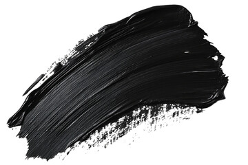 a thick sweeping brushstroke of black paint on a white background showcasing texture and movement often used in artistic compositions or design elements