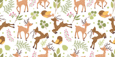 Naklejka premium Cute and funny animals seamless patterns and wallpaper