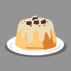 chocolate topping pudding.Vanilla pudding with chocolate topping 