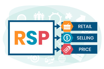 RSP - retail selling price. acronym business concept. vector illustration concept with keywords and icons. lettering illustration with icons for web banner, flyer, landing page, presentation