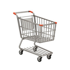 3D Empty Shopping Cart on White Background chrome metal frame
