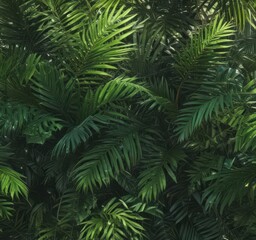 Vibrant green palm leaves, sunlight dappled, lush texture , detail, lush, tropical