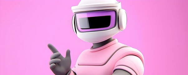 Naklejka premium Friendly 3D rendered AI assistant with animated holographic data displays