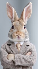 Obraz premium Dapper Rabbit in Formal Attire with a Stylish Suit and Tie