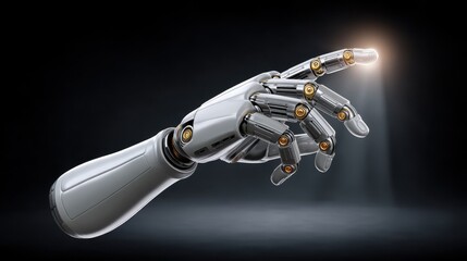 Futuristic Robotic Hand Reaching Out with Light Emitting from Finger