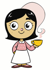 Fototapeta premium Cartoon Girl Holding Tea Cup Isolated Illustration Character Design