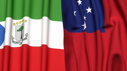 Flags of EQUATORIAL GUINEA and SAMOA with realistic cloth texture