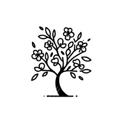 Obraz premium Cherry Blossom Tree Illustration in Black and White Style 