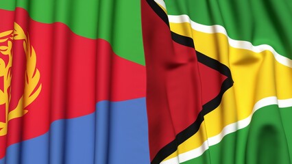 Fototapeta premium Flags of ERITREA and GUYANA with realistic cloth texture