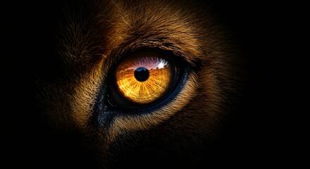 Close-Up of a Golden Lion Eye with Detailed Fur Texture