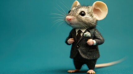 A mouse dressed in a neat suit. blue background